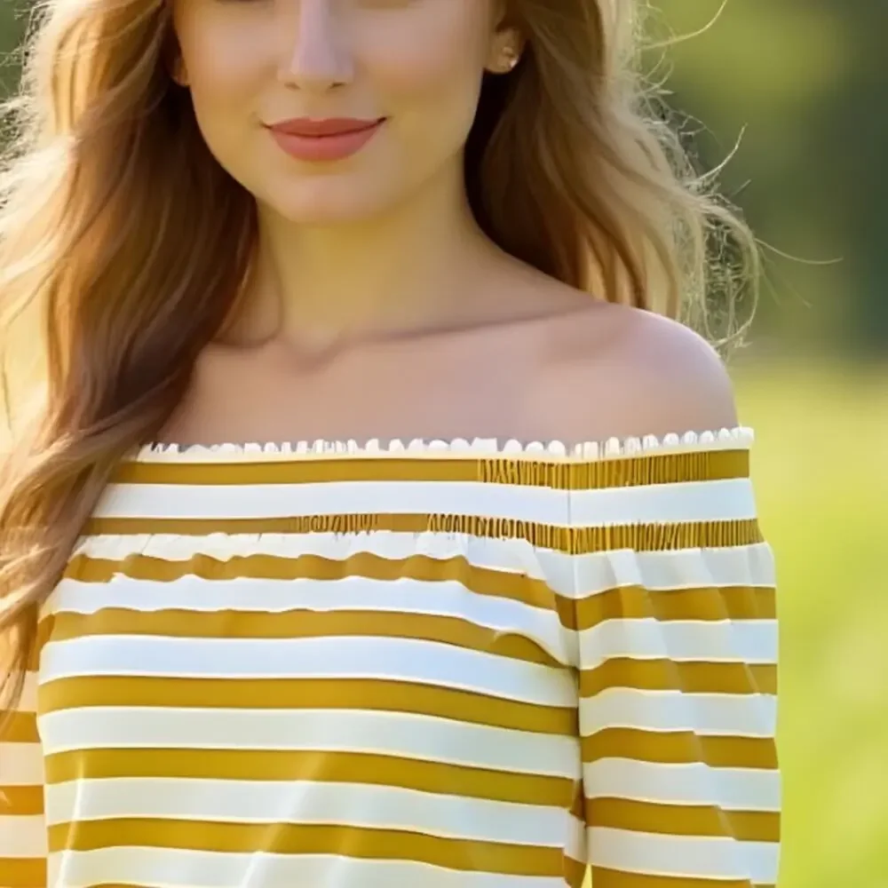 J. Crew Off-Shoulder Top in Yellow and White 3/4 length Sleeves Stripes Size XXS